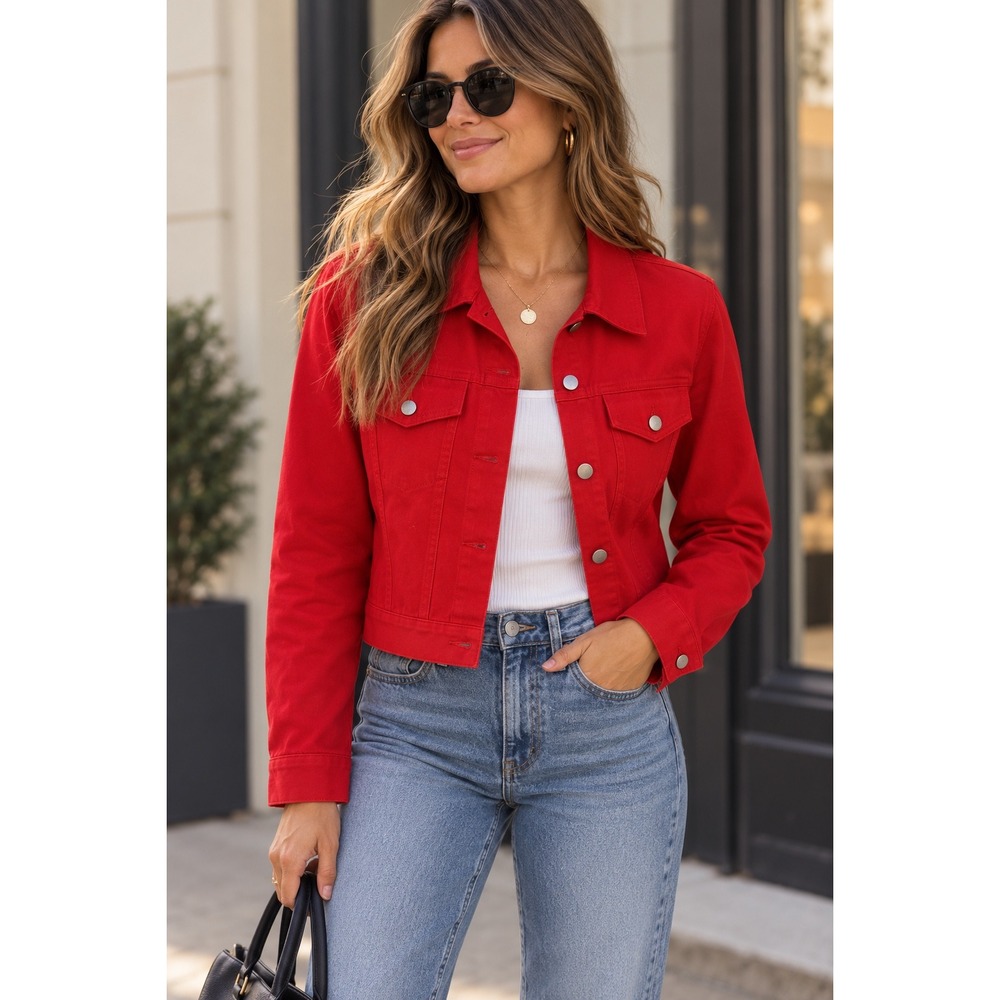 BLDWN Sonic Jacket Scarlet Red 100% Cotton Trucker Cropped Womens Medium
